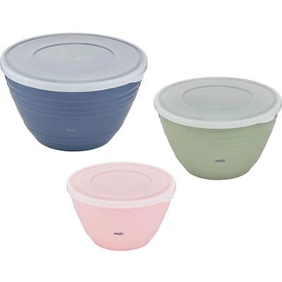 Abbildung von Emsa Rührschüssel &quot;K325S3 Prep&amp;Bake&quot;, 3 tlg., aus Kunststoff, konservierender Deckel,rutschfester Boden,Ausgießlippe 1,7,2,75,4,15 L