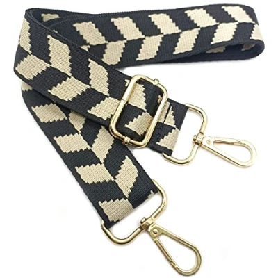 Abbildung von Verstellbarer Schultergurt Taschengurt Schwarz und Weiß, Taschengurte zum Wechseln, Breit mit Karabiner Gold, 80 130 cm Tragegurt Tasche für Damen Schulterriemen, Handtasche, 3.8cm, 1