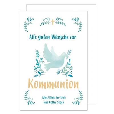 Abbildung von Edition Seidel Premium Glückwunschkarte zur Kommunion mit Umschlag. Eine einzelne Karte Kommunionskarte Grusskarte Taube Zweige Junge Mädchen (KO260 SW022)