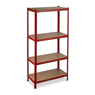 Abbildung von Relaxdays Schwerlastregal, Traglast 700 kg, 150x70x30 cm, 4 Böden, zum Stecken, Stahl, Lagerregal Keller, Garage, rot