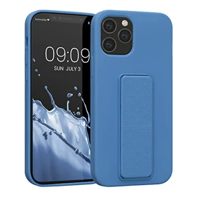 Abbildung von kwmobile Handyhülle kompatibel mit Apple iPhone 12 / Pro Hülle Fingerhalter und Standfunktion Silikon Case Handy Cover in Karibikblau