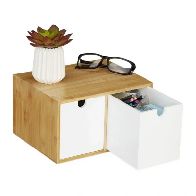 Abbildung von relaxdays Schreibtischaufsatz Schreibtisch Organizer 2 Schubladen, Weiß