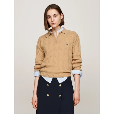 Abbildung von Tommy Hilfiger Cable Strickpullover, Damen, Größe: 3XL, Classic khaki