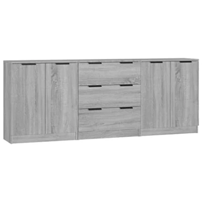 Abbildung von vidaXL Sideboard 3 TLG. Kommode Anrichte Schrank Beistellschrank Mehrzweckschrank Standschrank mit Schubladen Türen Grau Sonoma Eiche Optik Holzwerkstoff
