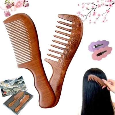Abbildung von Walnut Wood Hair Comb, Wooden Comb For Women, Combs Growth, Daily Use (Set A)