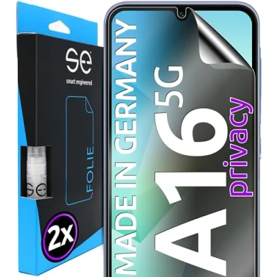 Abbildung von 2x se® 3D SCHUTZFOLIE Privacy für Samsung Galaxy A16 5G, Anti Spy, 100% Fingerabdruck &amp; FaceID kompatibel, einfache blasenfreie Installation, Blickschutz, Stoß Kratzfest TPU Material, aus Deutschland