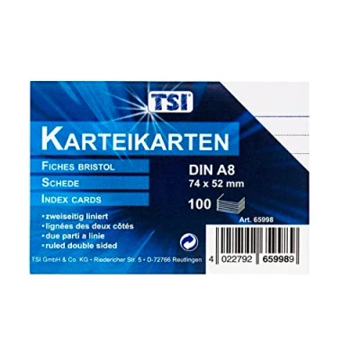 Abbildung von TSI Karteikarten DIN A8, 100 er Packung, liniert, weiß