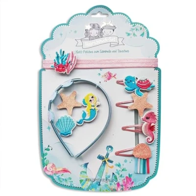 Abbildung von Papierdrachen Haarschmuck Set Haarreifen Haarband Klett wechselbare Patches im Design *Meerjungfrau* Schöne kreative Haar Accessoires für Mädchen 2