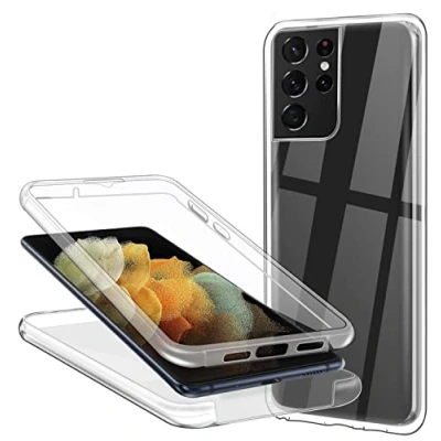 Abbildung von Hülle für Samsung Galaxy S21 Ultra （Unvereinbar mit S22 Ultra） Handyhülle 360 Grad, Transparent Full Schutz Kratzfest Dünn Durchsichtige Silikon Schutzhülle, Hart PC Zurück + Weich TPU Vorderseite