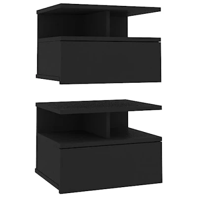 Abbildung von vidaXL 2X Nachttisch Hängend Schublade offene Fächer Nachtkommode Nachtschrank Nachtkonsole Wandboard Wandregal Schwarz 40x31x27cm Holzwerkstoff