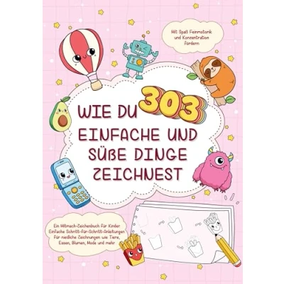 Abbildung von Wie du 303 Einfache und süße Dinge zeichnest Ein Mitmach Zeichenbuch für Kinder: Schritt Anleitungen niedliche Zeichnungen ... Mit Spaß Feinmotorik &amp; Konzentration fördern