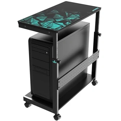Abbildung von EUREKA ERGONOMIC Höhenverstellbarer Computer Tower Ständer, ATX Gehäuse CPU Halter PC unter Schreibtisch Drucker Cart mit Rollen und Maus Pad, Schwarz
