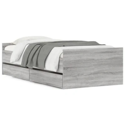 Abbildung von vidaXL Bettgestell, Bettrahmen mit Lattenrost, Bett Gästebett Schubladen, Einzelbett Schlafzimmerbett Schlafzimmermöbel, Grau Sonoma 90x190cm