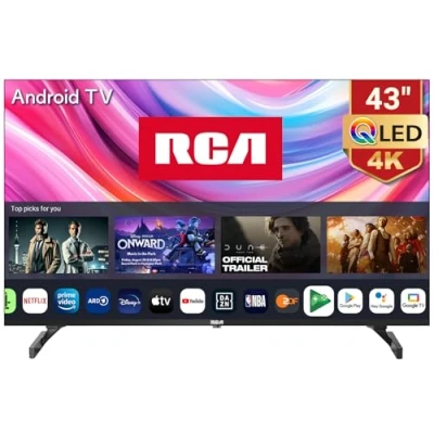 Abbildung von RCA QLED Smart TV 43 Zoll (108 cm) UHD 4K HDR Android mit WiFi Bluetooth HDMI Triple Tuner YouTube Netflix Prime Video VEVO Disney+ funktioniert