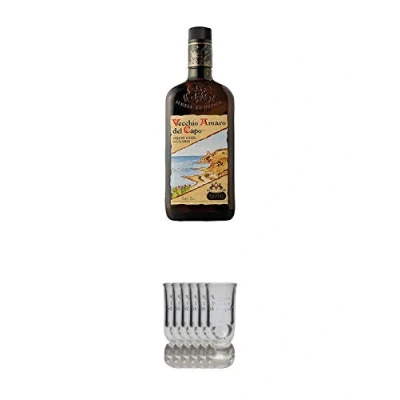 Abbildung von Caffo Vecchio Amaro del Capo Kräuterlikör aus Italien 0,7 Liter + Shot Gläser mit Eichstrich 1 x 6er Set