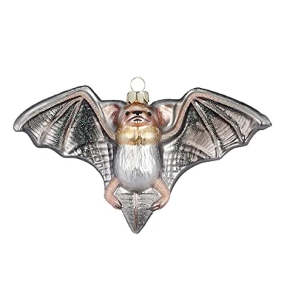 Abbildung von Inge Glas Christbaumschmuck 11cm Fledermaus mit Glitzer Highlights Weihnachtskugeln Wildtiere grau beige