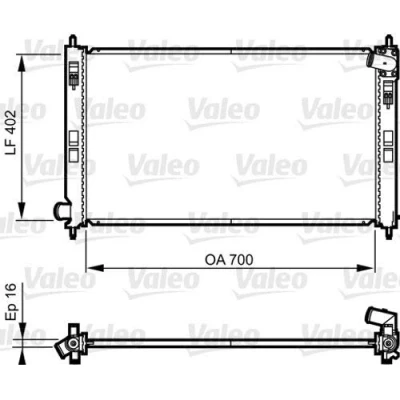 Abbildung von VALEO 735575 Kühler, Motorkühlung Aluminium 698 408 16 ohne Kühlmittelregler Kühlrippen gelötet MITSUBISHI: ASX SUV, Outlander 2 SUV