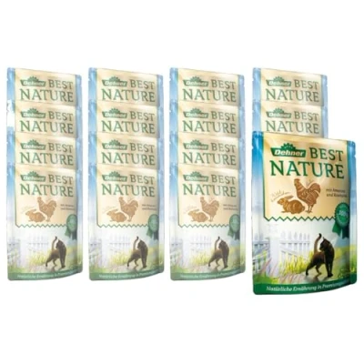 Abbildung von Dehner Best Nature Katzenfutter, Nassfutter, für ausgewachsene Katzen, Wildkaninchen / Huhn Amarant, 16 x 85 g Beutel (1.36 kg)