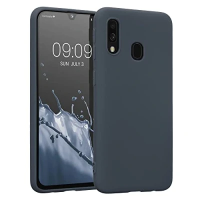 Abbildung von kwmobile Hülle kompatibel mit Samsung Galaxy A40 weiches TPU Silikon Case Cover geeignet für kabelloses Laden Heidelbeerblau