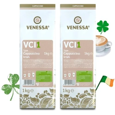 Abbildung von VENESSA Cappuccino Irish VCI1 Aromatisiertes Getränkepulver 2 x 1kg Probierpack mit löslichem Kaffee, ergiebig cremiger Konsistenz, Automatenfähig