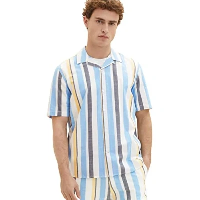 Abbildung von TOM Tailor Gestreiftes Kurzarm Hemd, Herren, Größe: Medium, Blue multicolor big stripe