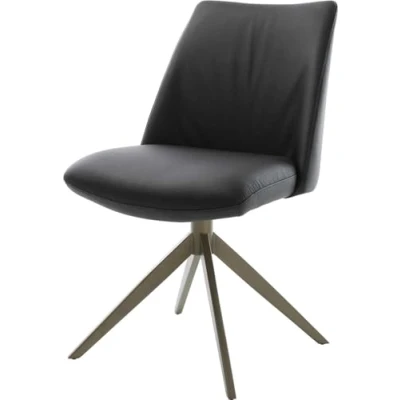 Abbildung von Drehstuhl Elso Flex Echt Leder Schwarz Kreuzgestell breit Effektfinish Titan 360 drehbar Wippfunktion Taschenfederkern