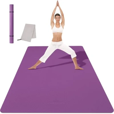 Abbildung von CAMBIVO Yogamatte XXL, Yoga Matte groß 183cm x 122cm 6mm, Dicke Sportmatte Fitnessmatte rutschfest, TPE Gymnastikmatte Schwarz, Turnmatte Bodenschutzmatte für Pilates, Gym, Zuhause, Workout Lila