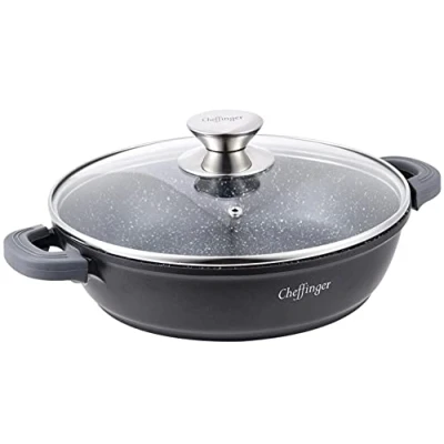 Abbildung von Cheffinger Schmorpfanne Ø28cm Induktion Aluguss Servierpfanne Pfanne Kochtopf