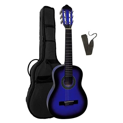 Abbildung von 1/4 GITARRE KONZERTGITARRE IM SET KINDERGITARRE CLASSIC BLAU SCHATTIERT DECKE LINDENHOLZ TASCHE BAND K3