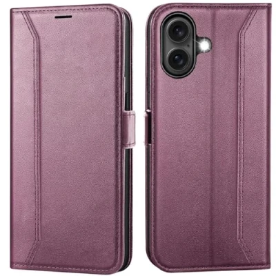 Abbildung von Verco Handyhülle für iPhone 16 Plus, Premium Klapphülle Handy Flip Case Apple Plus Hülle Book Tasche, Brombeere
