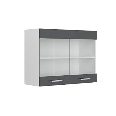 Abbildung von Vicco Küchenschrank Glas R Line, Anthrazit Hochglanz/Weiß, 80 cm