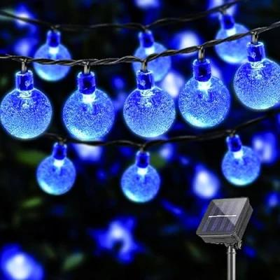 Abbildung von LQWELL® Solar Lichterkette Aussen 5M 15LED 8 Modi für Innen und Kettenlicht Kristall Kugeln IP44 Wasserdicht Garten Terrasse Balkon Hochzeit Party Fenster (Blau)
