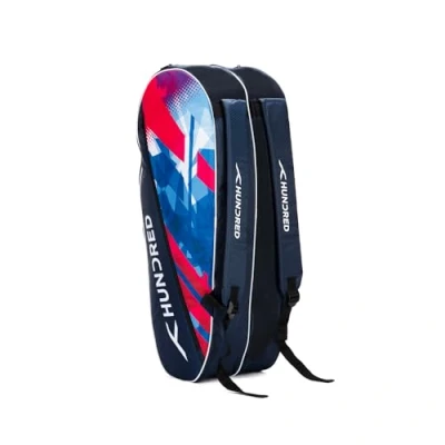 Abbildung von HUNDRED Ideal Badminton and Tennis Racquet Kit Bag (Navy, Size: Large/6 in 1) Material: Polyester 2 Compartment with Side Pouch Easy Carry Handle Padded Back Straps Front Zipper Pocket
