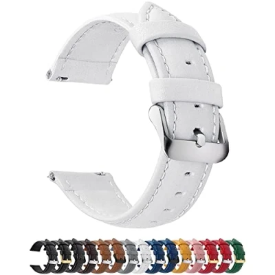 Abbildung von Fullmosa 12 Farben Uhrenarmband, Axus Lederarmband Ersatz Watch Armband für Damen, 20mm Weiß