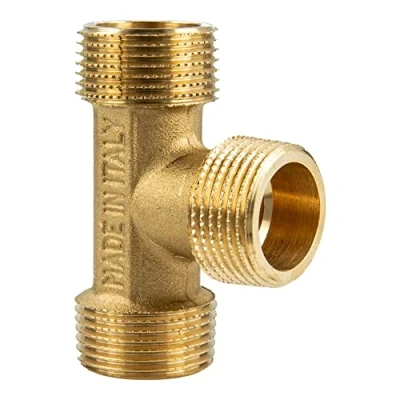 Abbildung von tecuro Messing T Stück 3/8 Zoll Außengewinde, DIN ISO 228 1 konform, ideal für Trinkwasserleitungen, blank CW617N