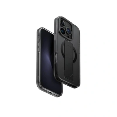 Abbildung von UNIQ HELDRO MAX Handyhülle Kompatibel mit Hybrid iPhone 16 PRO (2024) 6.3, MAGCLICK Kameraständer (Rauch)