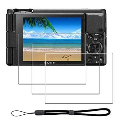 Abbildung von iDaPro Displayschutz schutzfolie für Sony ZV 1 ZV1 + Handschlaufe [3+1Stück] Schutzglas Tempered Glass Screen Protector Glas