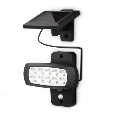 Abbildung von B.K.Licht Gartenstrahler LED Außen Wandstrahler 15x14cm Solar Panel IP44 0,6W schwarz BKL1213, fest integriert, Kaltweiß, 6500K Solarlampe Außenleuchte Bewegungsmelder Dämmerungssensor Fassade