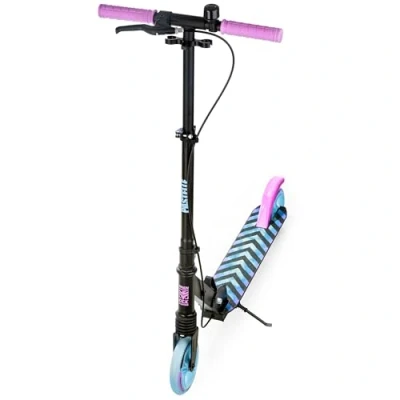 Abbildung von Scooter mit Stoßdämpfer. Bremse und Klingel 145mm Pastelle Schwarz/Rosa