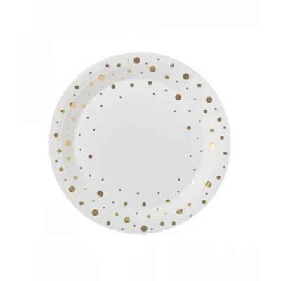 Abbildung von PappTeller Weiß mit Goldpunkten 23cm 8 Stk.
