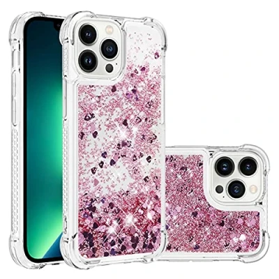 Abbildung von KBIKO zxl Kompatibel mit iPhone 13 Pro 6.1 Zoll Glitzer Hülle,Mädchen Glitzern Handyhülle,Paillette Flüssigkeit Clear Silikon Schutzhülle für Zoll.Rose Gold YBL