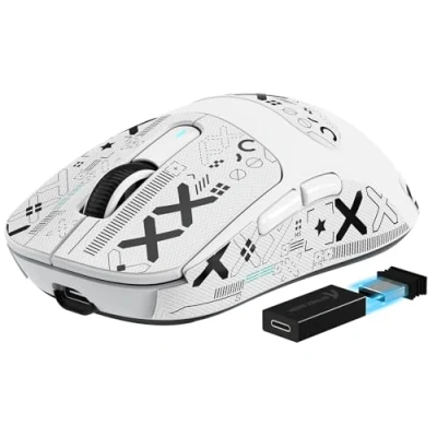 Abbildung von VGN Game Power Attack Shark X3PRO 59g Superlight Kabellose Gaming Maus, 4K/8KHz Abfragerate, 26000DPI, PixArt PAW3395, 2.4G/BT5.0/Kabelgebunden, Griptape, Bis zu 200 Std. Akku, G502, PC/Xbox/PS, Weiß