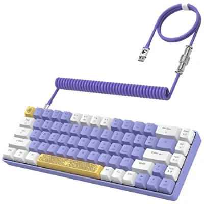 Abbildung von YINDIAO T8 60% Mechanische Gaming Tastatur,68 Tasten TKL Kompakt Layout,Kabelgebundene Tastatur,18 RGB Beleuchtung,Blauer Schalter,Anti Ghosting,Pro USB C Spiralkabel,für PC,MAC,PS4,Xbox Lila