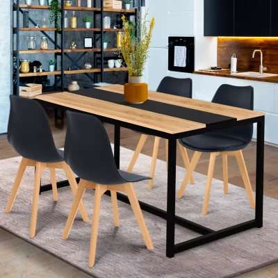 Abbildung von IDMarket Esstisch Tisch, rechteckig, Dover 4 Personen, Mittelstreifen, Schwarz, Industrie Design, 120 cm