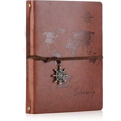 Abbildung von SEEALLDE Leder Notizbuch A5 Blanko Weltkarte Leere Seiten Journal Tagebuch Vintage Travel Notebook Reisetagebuch Skizzenbuch