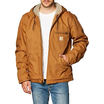 Abbildung von Carhartt Men&#039;s Big &amp; Tall Relaxed Fit Washed Duck Sherpa Lined Jacket, Brown, L