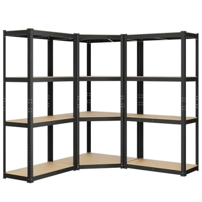 Abbildung von SONGMICS Eckregal Set 4 Ebenen, Schwerlastregal, Metall, Lagerregal für Garage, Abstellraum, Kellerregal, bis 1500 kg belastbar, tintenschwarz naturbeige GLR056B03