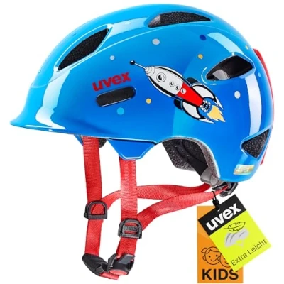 Abbildung von uvex oyo style leichter Fahrradhelm für Kinder individuelle Größenanpassung erweiterbar mit LED Licht blue rocket 50 54 cm