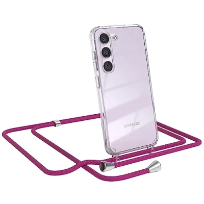 Abbildung von EAZY CASE Handykette kompatibel mit Samsung Galaxy S23 Kette zum Umhängen für Hülle Band aus Silikon stoßfeste transparente Handyhülle als Fallschutz in Pink