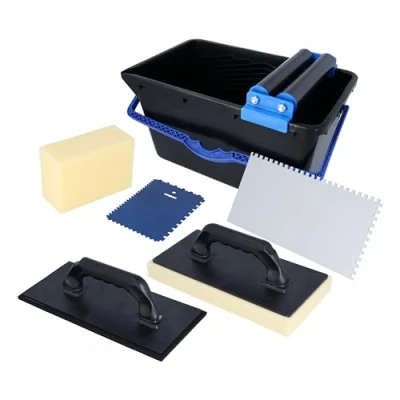 Abbildung von HELPMATE Fliesenkelle Fliesenwaschset 7 teilig 18L Eimer, Doppelrollen, Waschbrett, Verfugb (Fliesenwaschset 5 12L Eimer St)